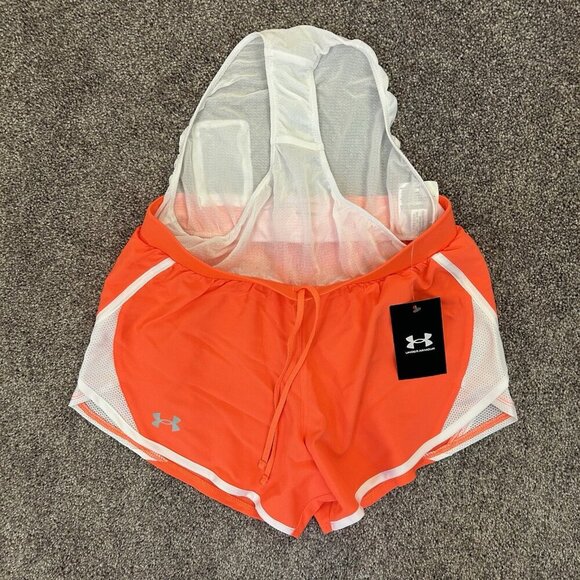 Under Armour Women's Fly By 2.0 Shorts Size XS Orange White 3 in Drawstring NWT - Picture 6 of 16